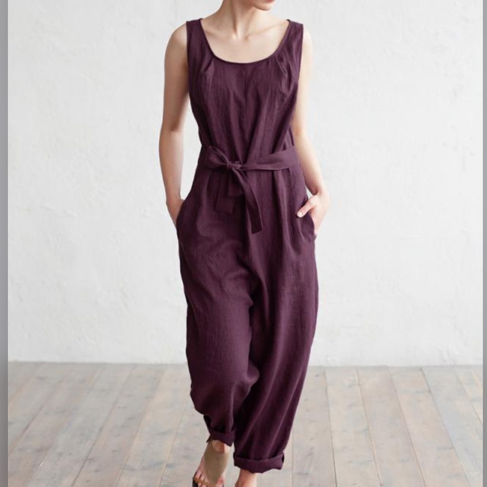 Women’s Sleeveless Cotton Jumpsuit - Deep Plum